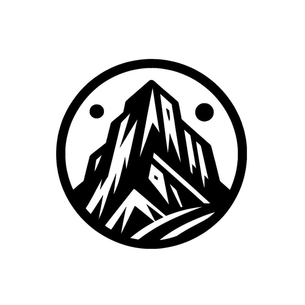Abstract mountain silhouette in circular frame black and white vector