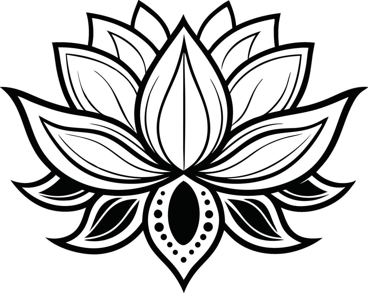 Unique Symmetrical Lotus Flower Art in Black Silhouette Style vector