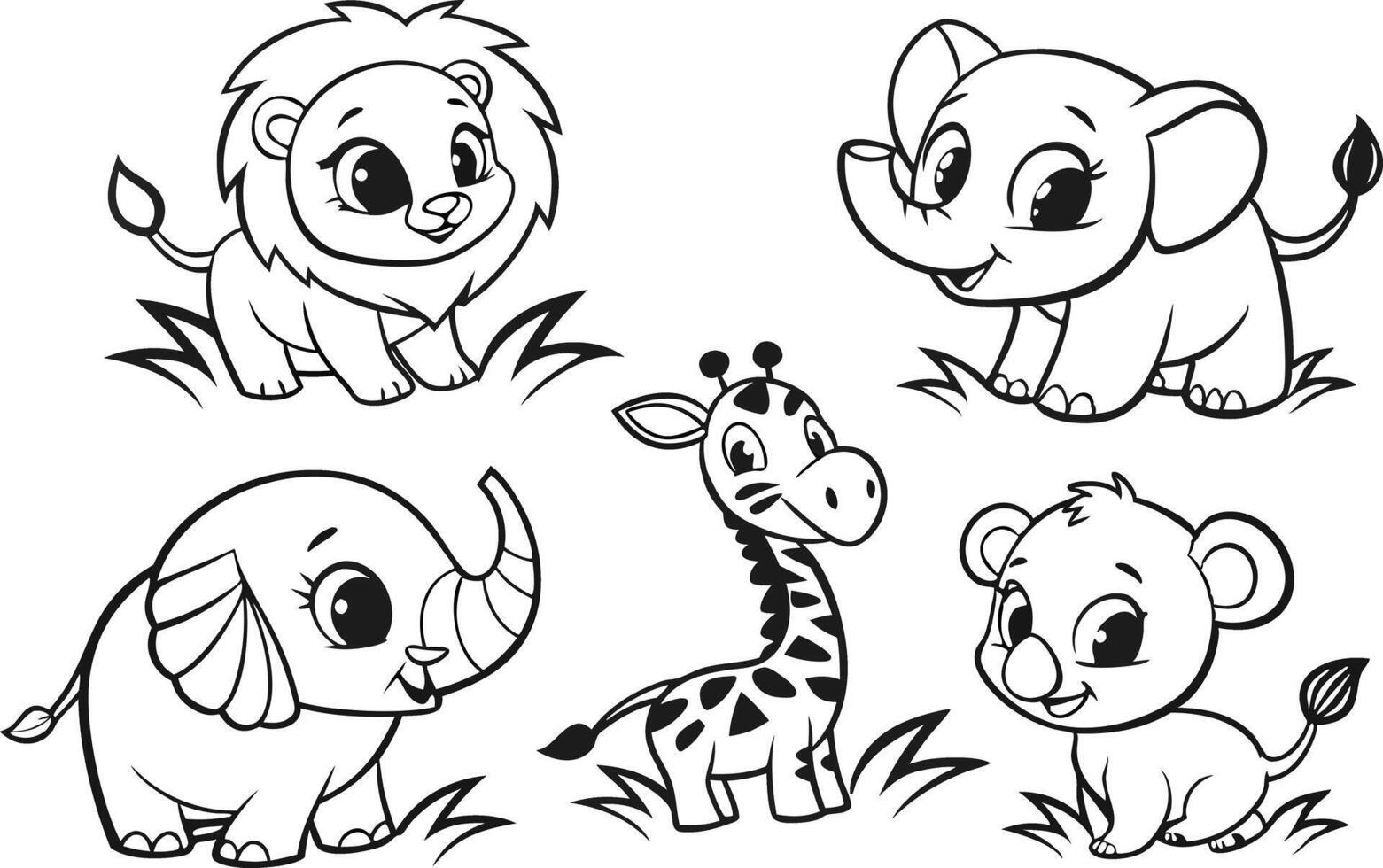 Adorable Safari Baby Animals Set for Printable vector