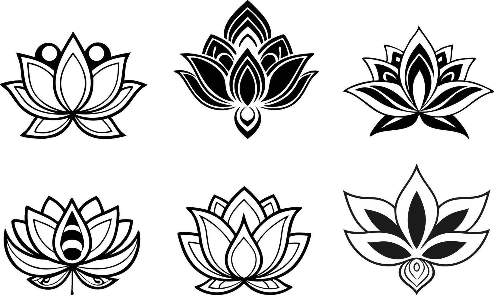 Elegant Black Lotus Flower Illustrations vector