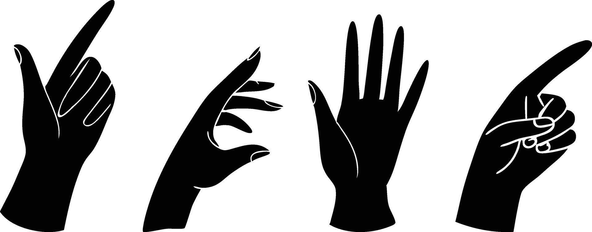 Unique Hand Pose Illustrations in Black on White Background vector