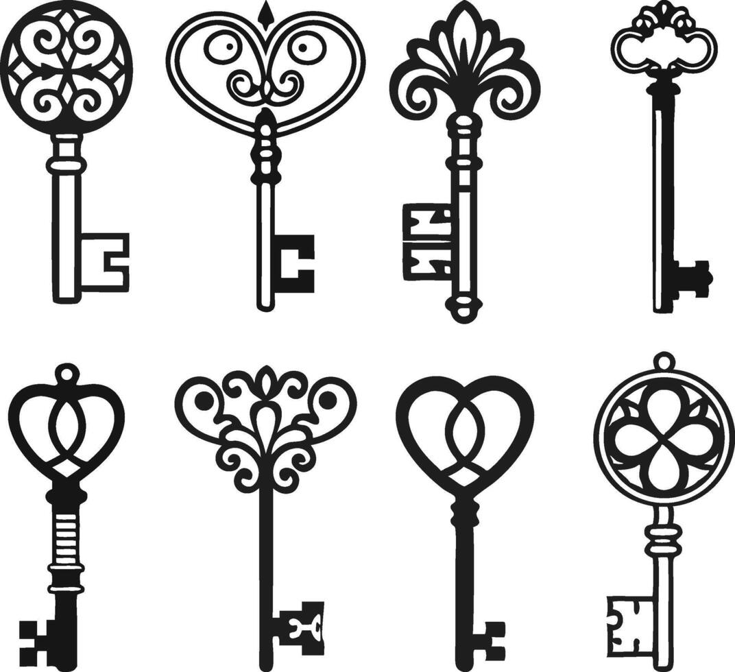Black Key Design Collection on White Background for Micro stock vector