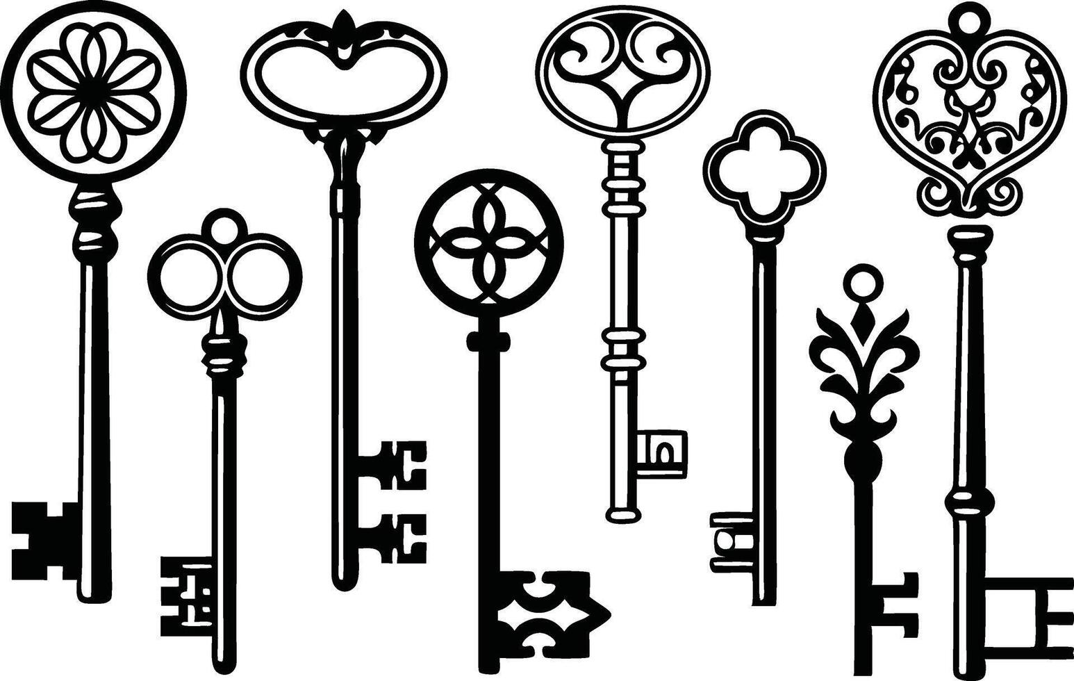 Antique and Modern Black Key Illustrations for Branding and Logos vector