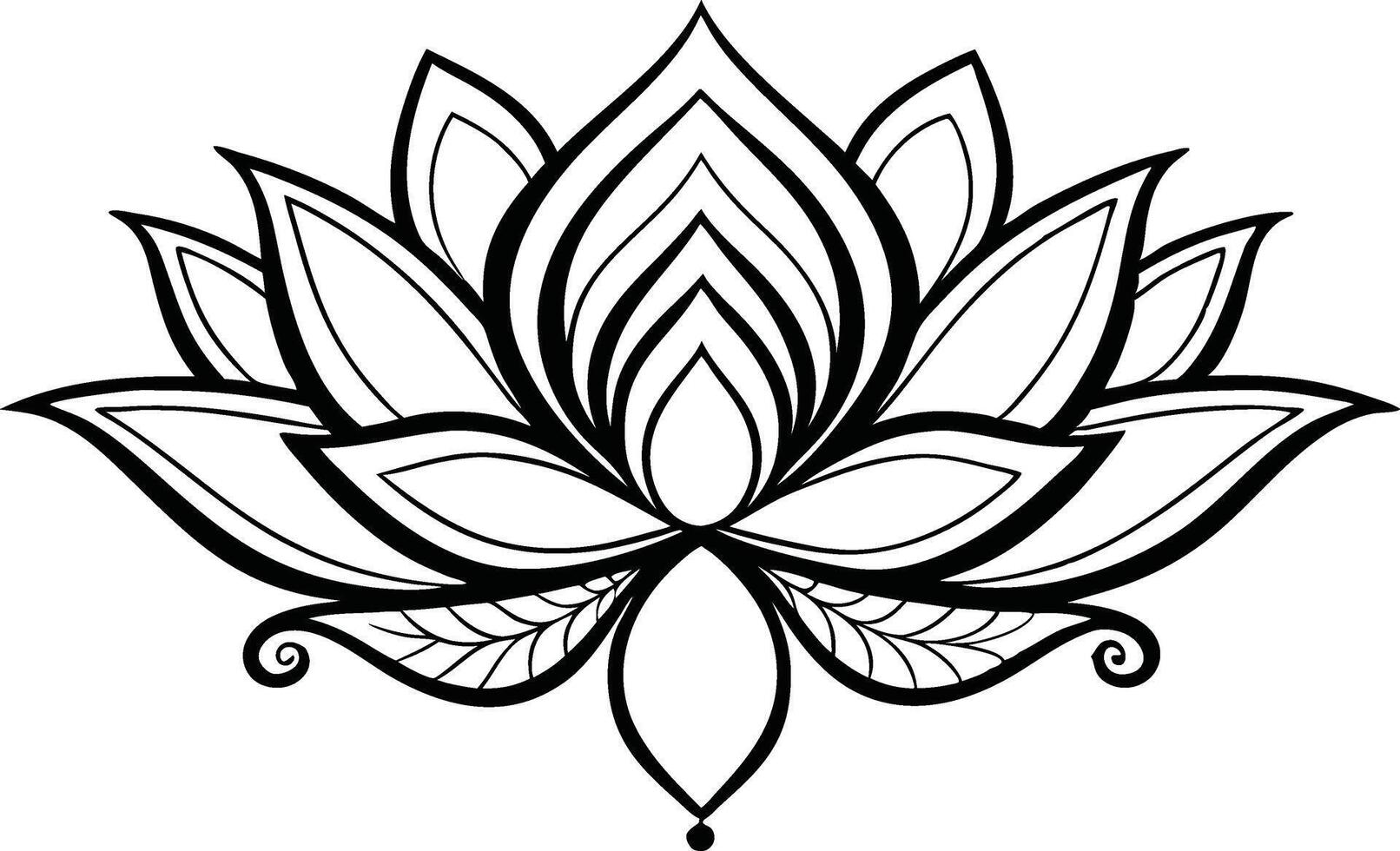 Minimal Lotus Flower Silhouettes with Ornamental Petal Designs vector
