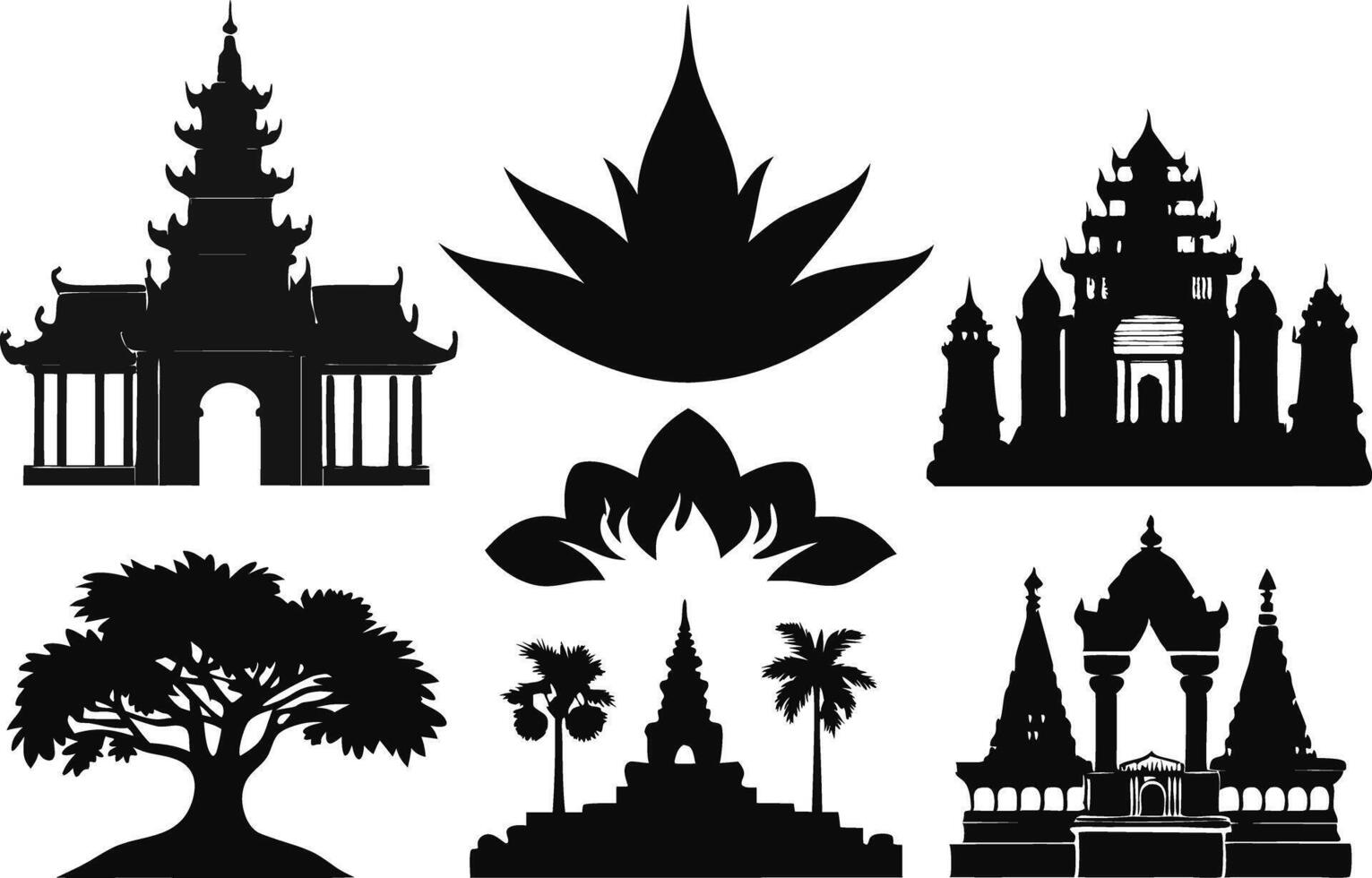 Cambodia Flag and Map Silhouettes vector