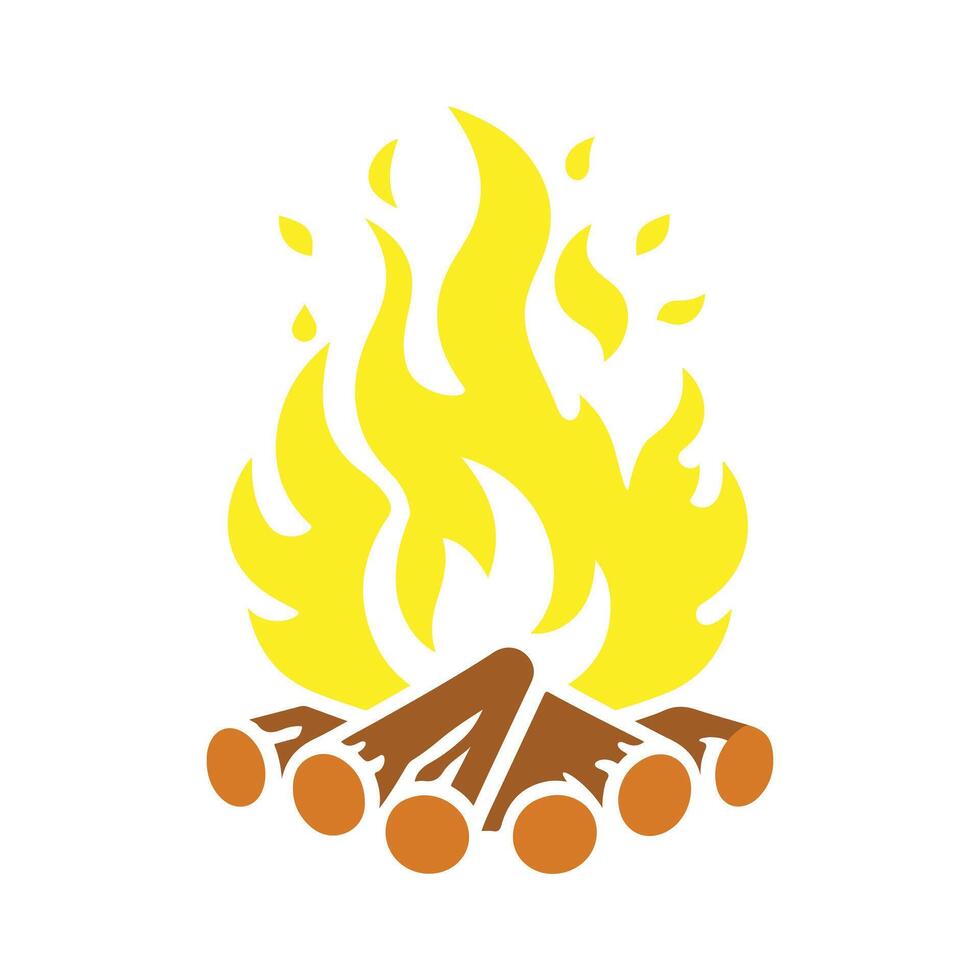 Fire Icon Illustration, Burning Wood Graphic, Bonfire Symbol Art, Outdoor Fire Element vector