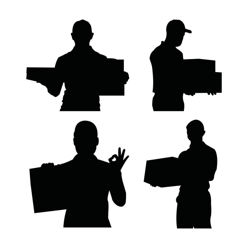 Delivery Service Silhouette Icons Set, Package Carrier vector