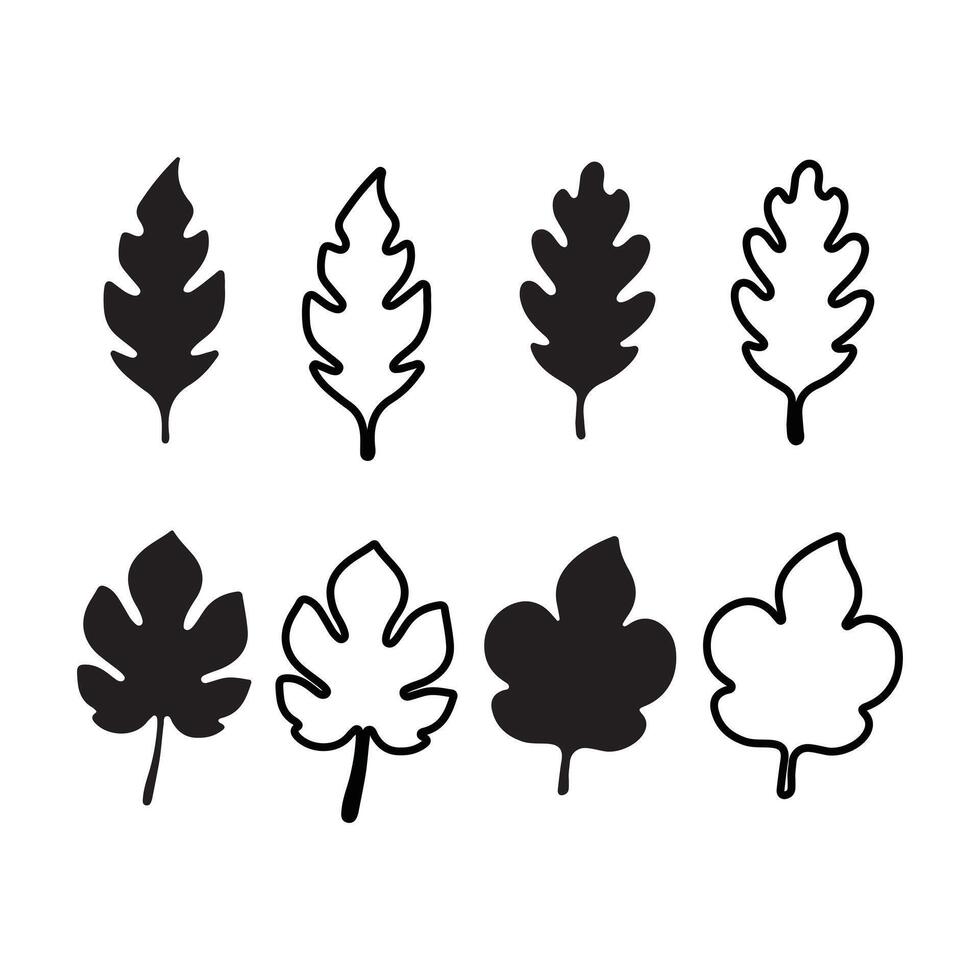 Leaf Icons Set, Simple Foliage Graphics, Botanical Nature Plant Symbol Illustrations vector
