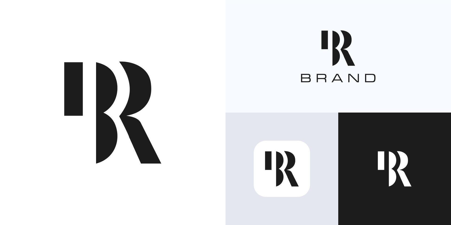 Minimal letter B and R with geometric style, logo icon design illustration template, Elegant symbol initial alphabet BR, RB with monochrome color for brand identity and business company vector