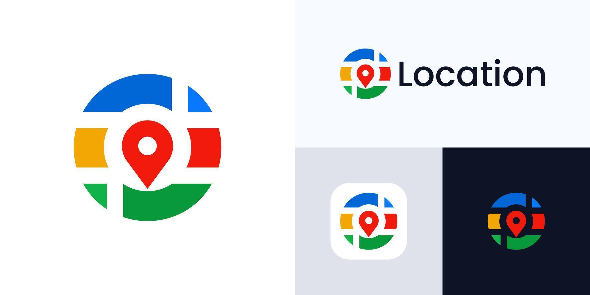 Circle abstract pinpoint logo icon design, symbol route maps with colorful for guide location, good for company related transportation and business vector