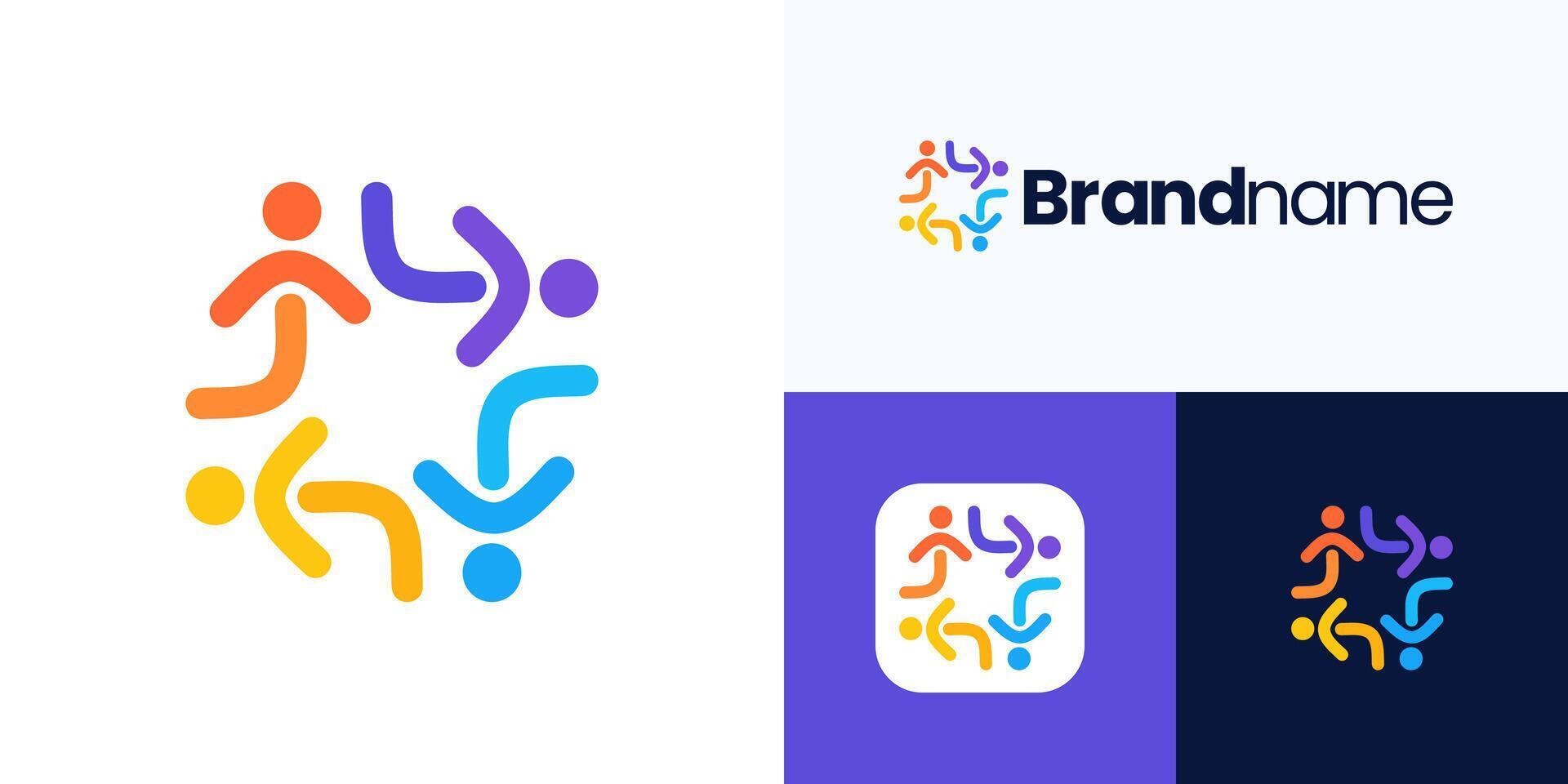 Global community logo icon design editable, human organization for teamwork, family happy together, health care, social networking group, symbol people abstract or children colorful for identity vector