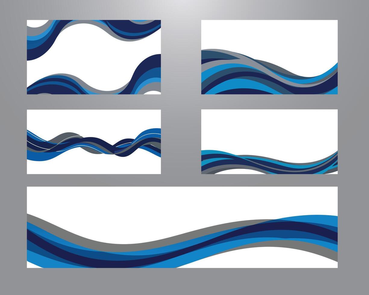 business cards with blue and gray waves vector