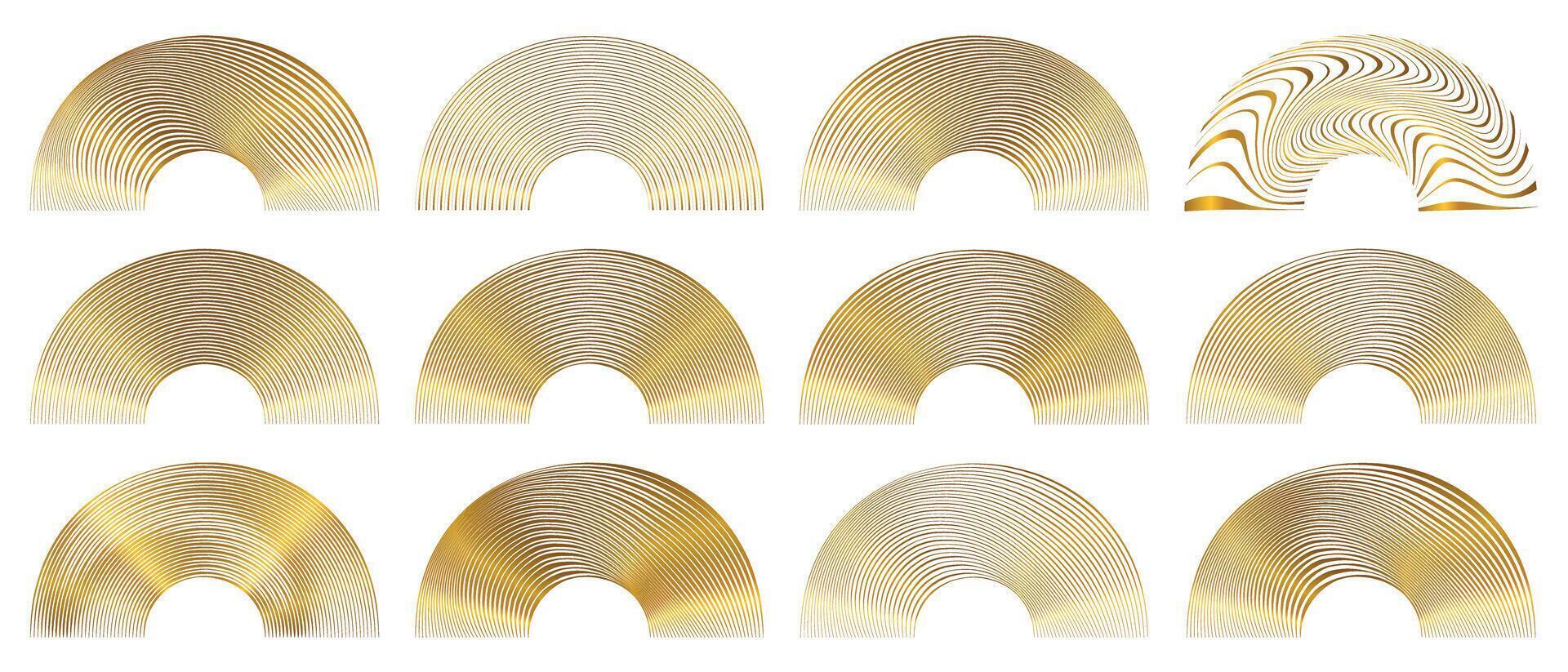 Gold Abstract Line Thin Elegant Arch Shape Sunshine Elements Collection vector