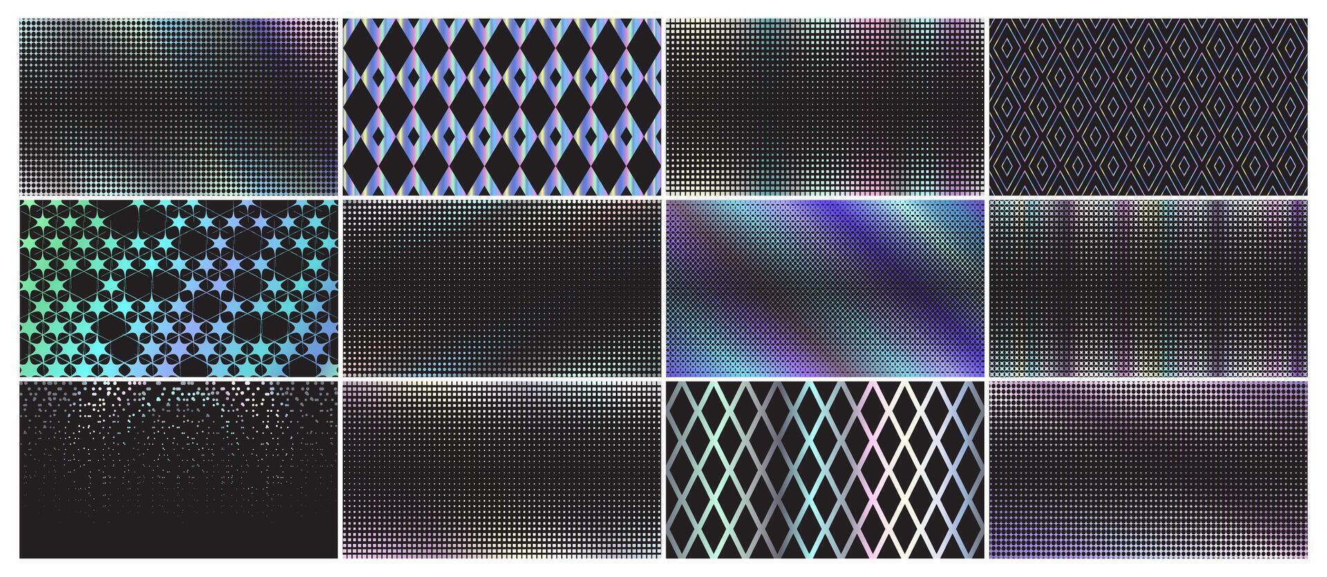 Hologram Patterns on Black Background Collection Set vector