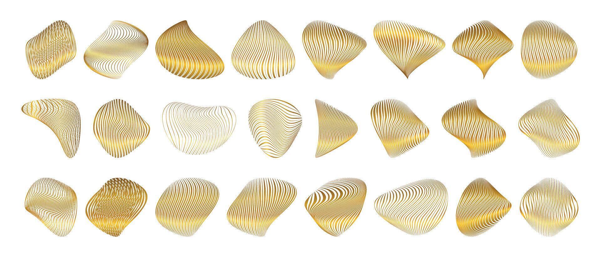 Elegant Luxury Gold Abstract Amorphous Shape Collection With Lines Texture vector