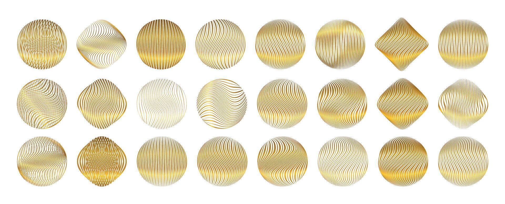 Elegant Shape Set of Abstract Gold Circle Spheres with Flowing Organic Line Texture vector