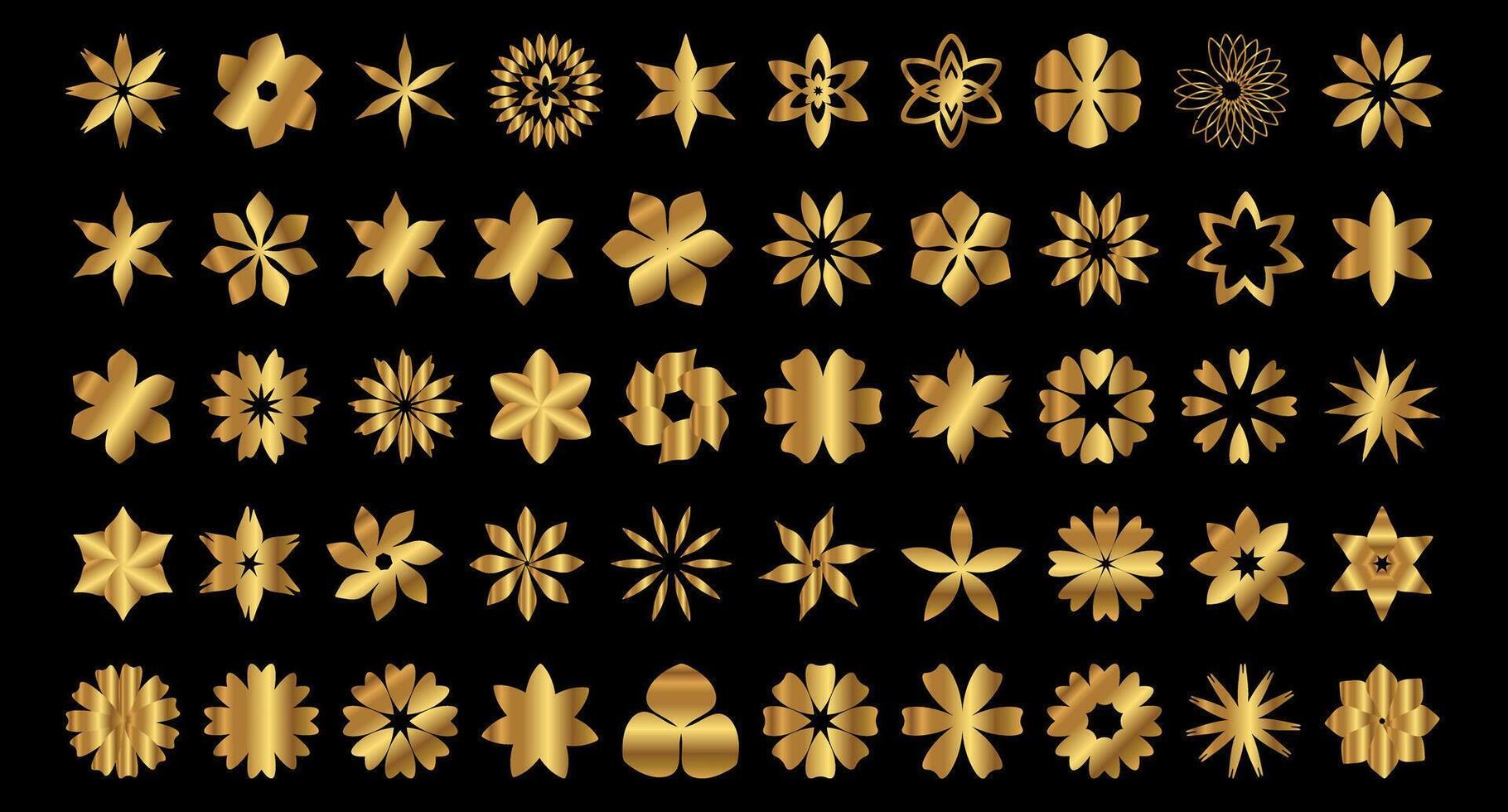Gold Flower Set with Simple Nice Flowers Silhouette Elements vector