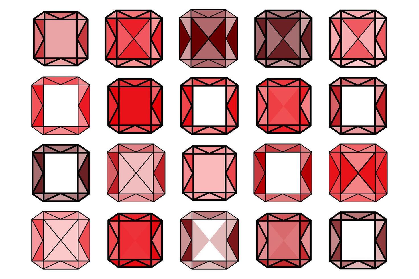Red Flat Gemstone Diamond Collection in Cartoon Style vector