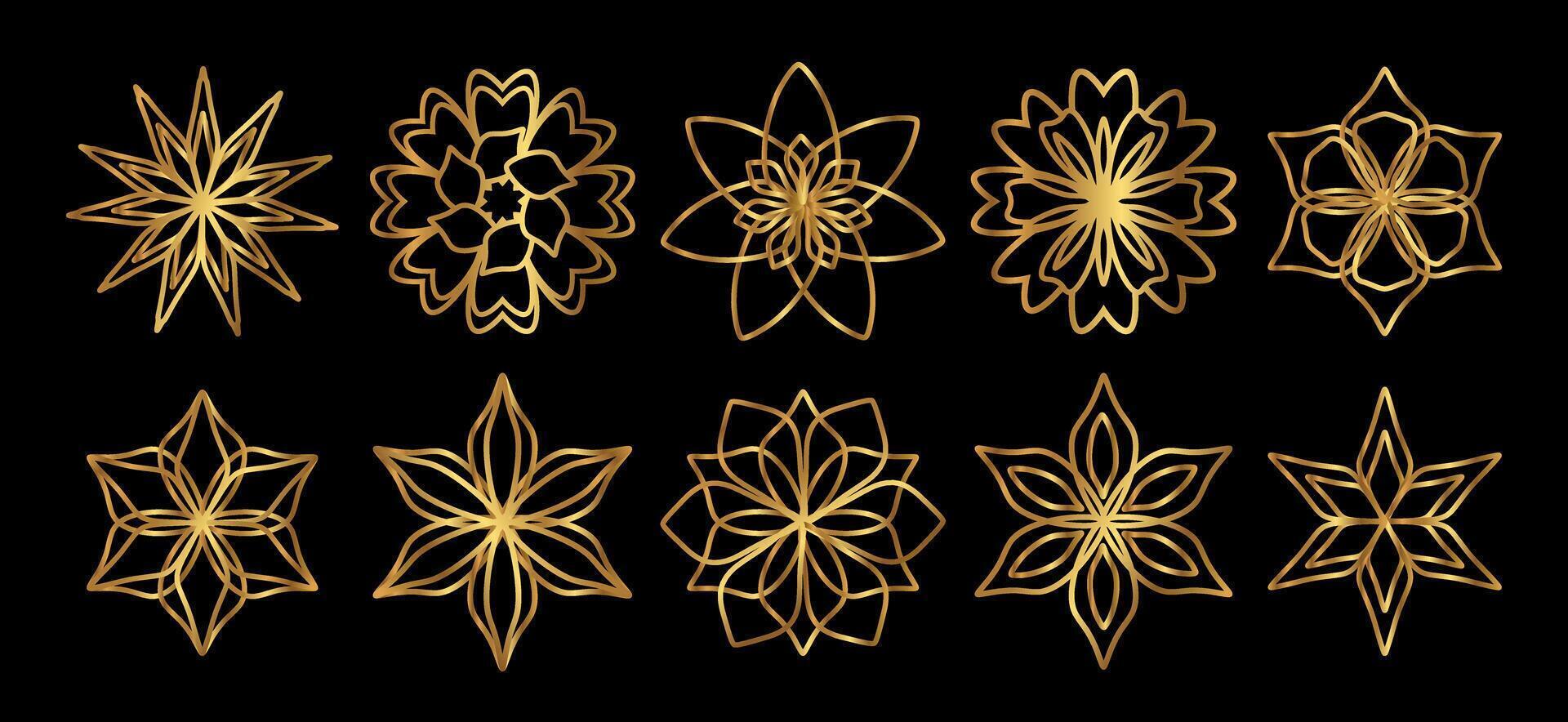 Elegant Gold Thin Royal Flower Collection For Logo Design Element vector
