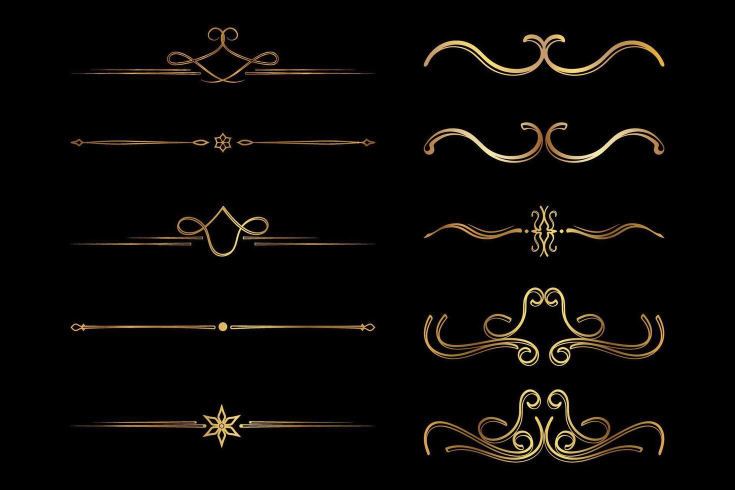 Royal Divider Set of Flourish Elegant Gold Separator Elements vector