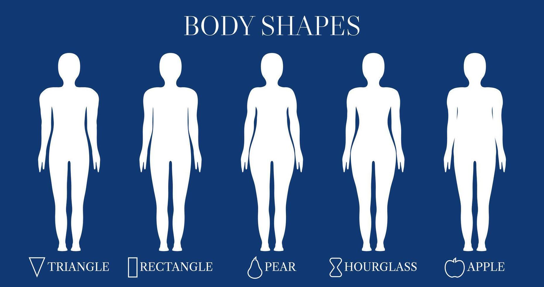 Blue Gender Neutral Body Shape Types Triangle, Rectangle, Apple, Pear and Hourglass for Women and Men vector