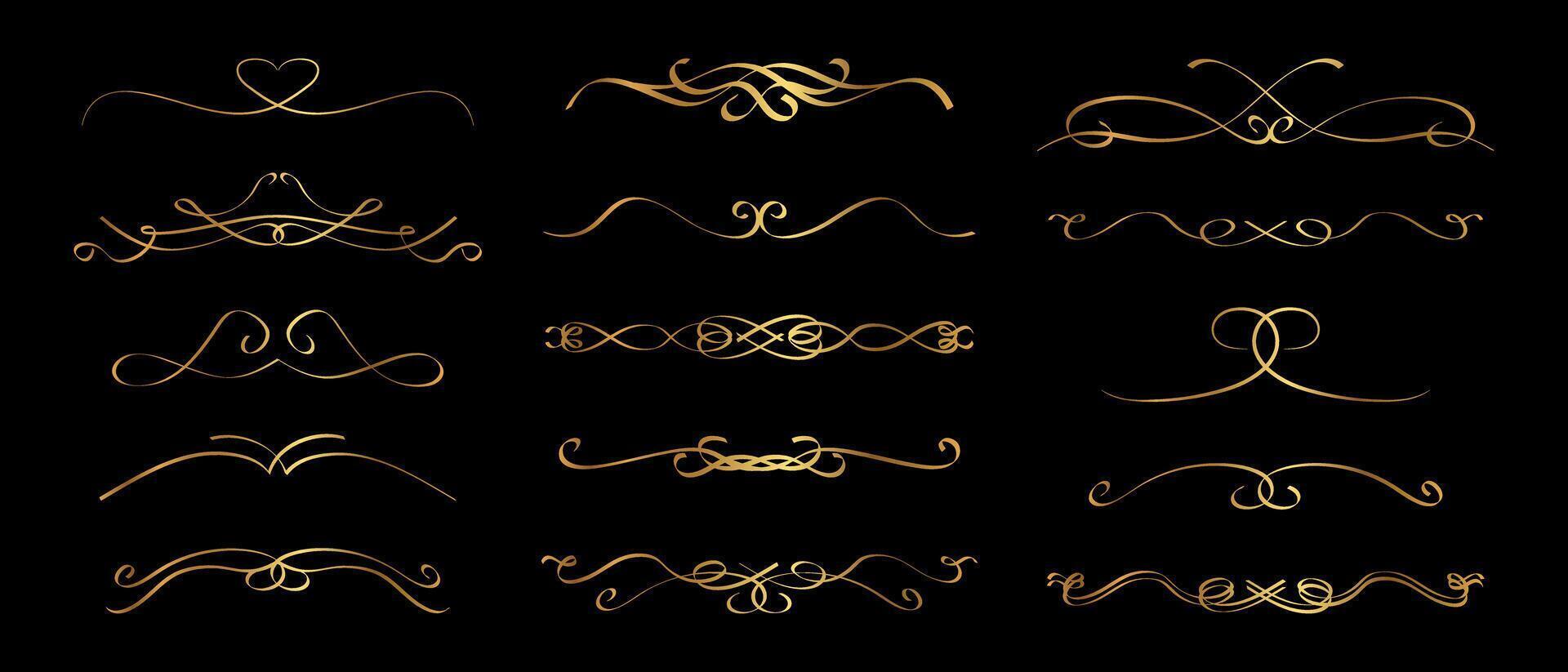 Gold Calligraphic Divider Separator Set in Victorian Cursive Flourish Style vector