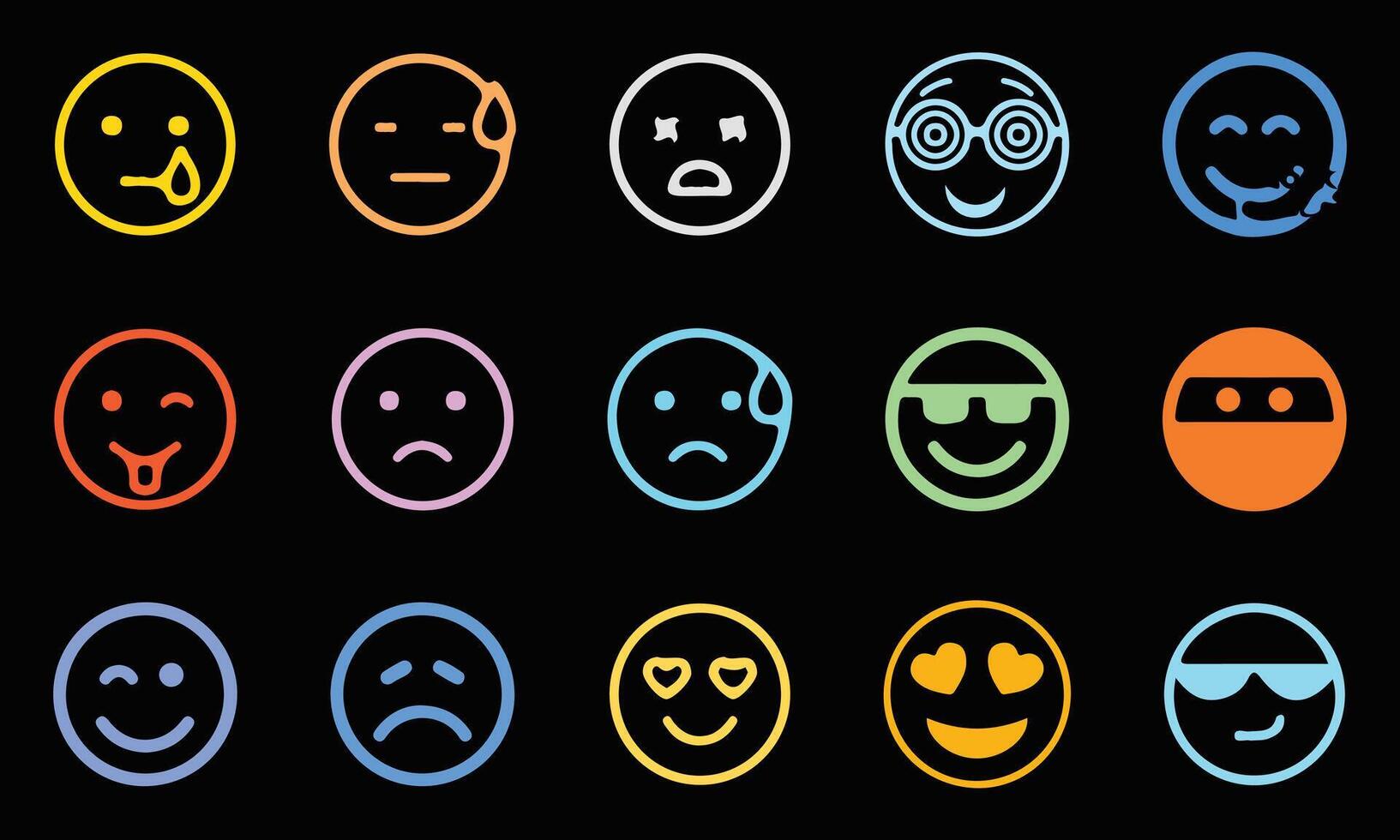 Abstract funny many different emoji emoticon icon set vector