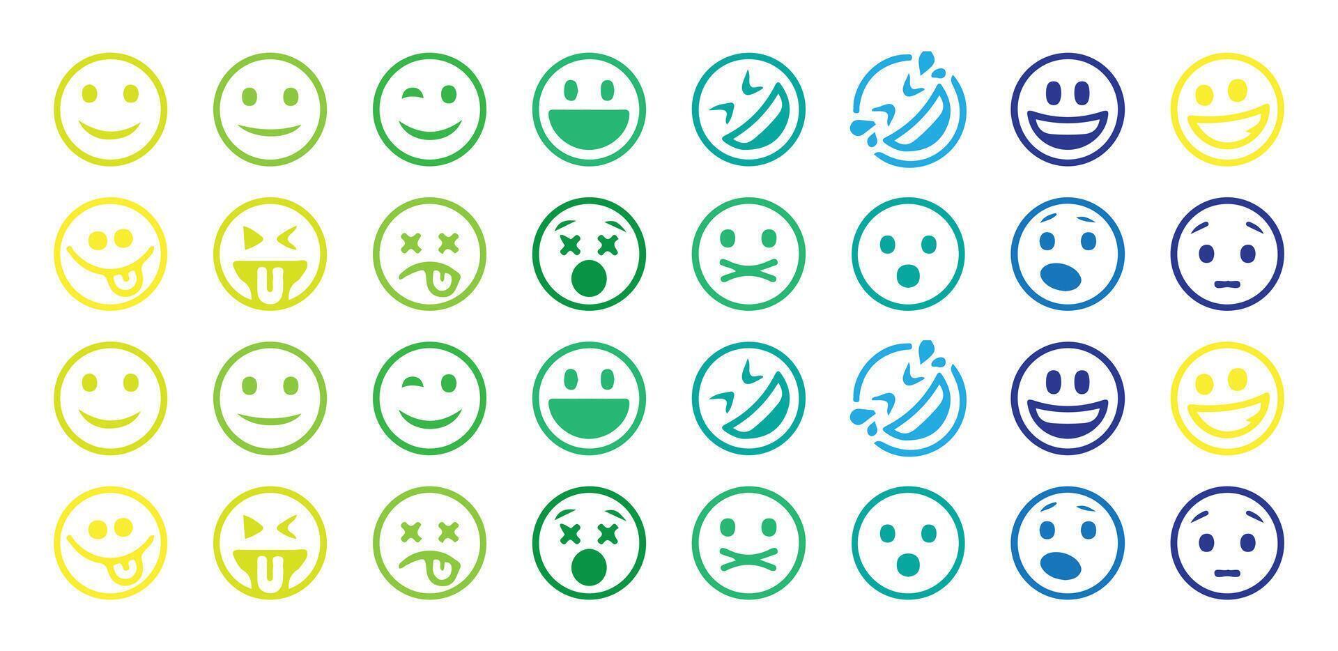 Set of emoji happy and sad faces line art vector