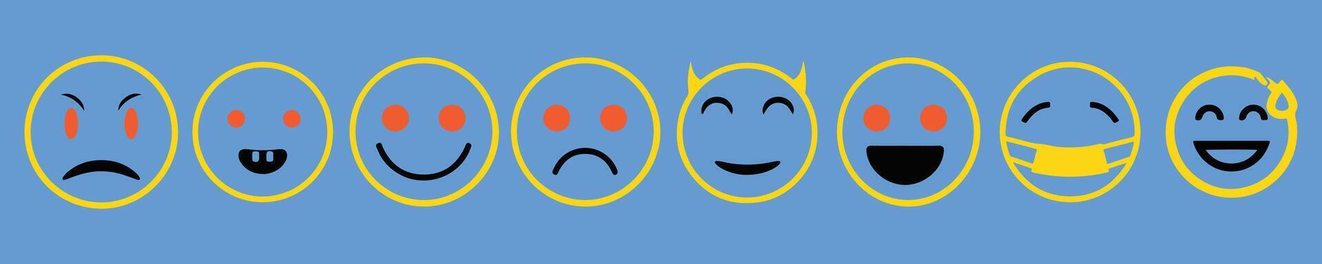 Set of emoji happy and sad faces line art icon for mobile app and websites vector