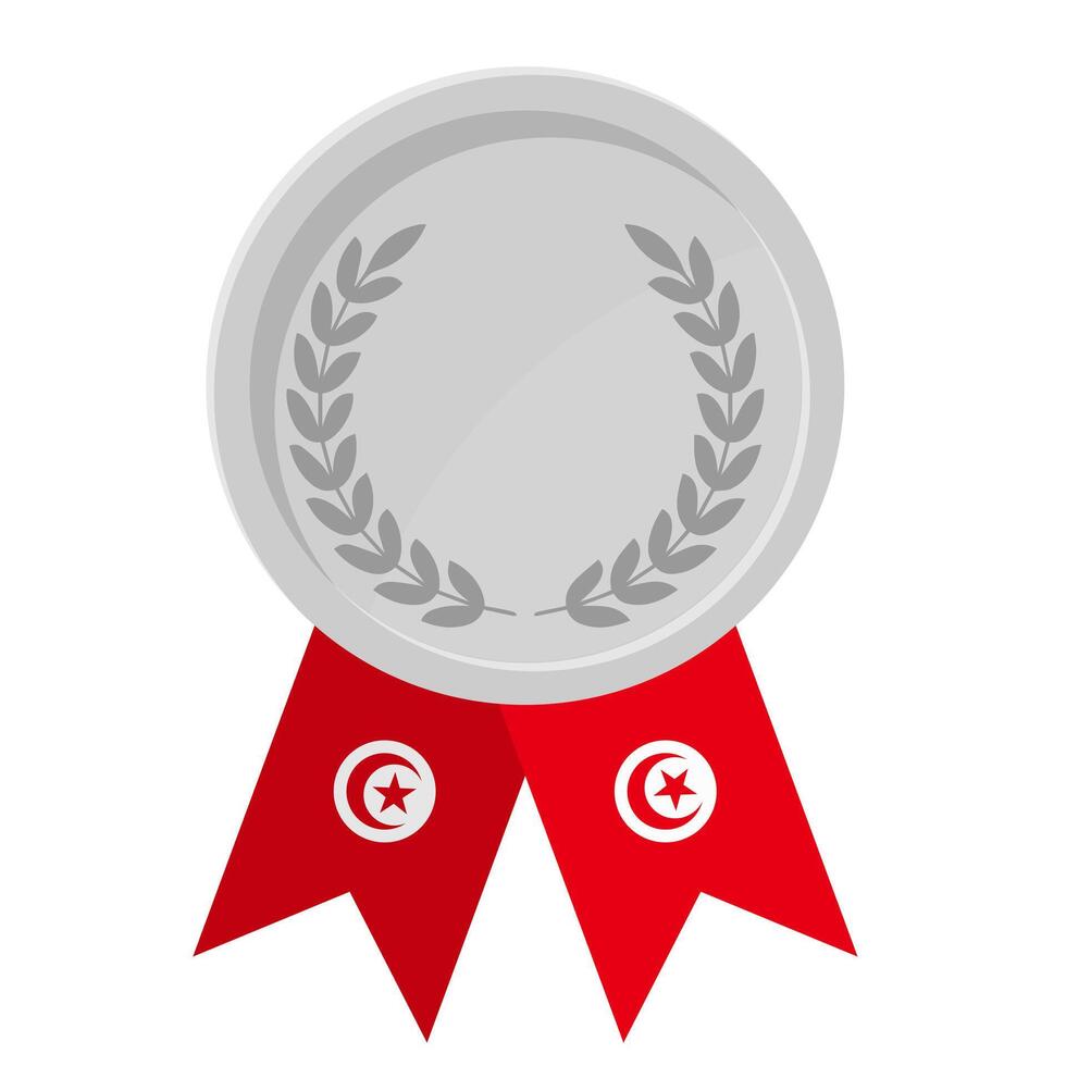 Silver award medal with Tunisia flag ribbons for winners vector