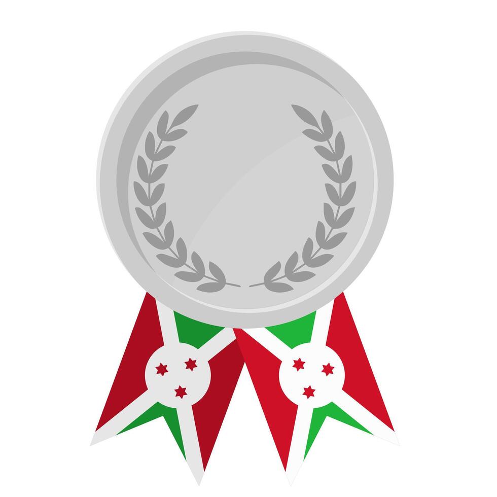 Silver award medal with Burundi flag ribbons for winners vector
