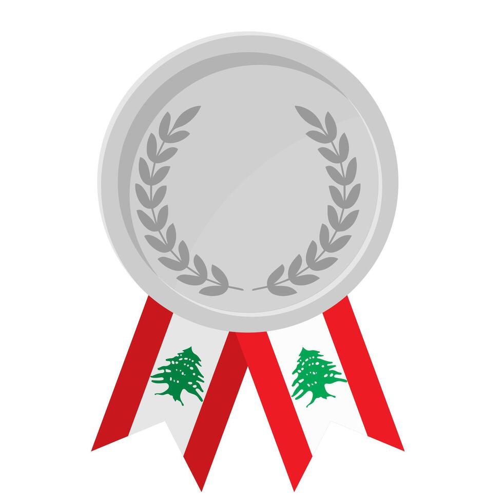 Silver award medal with Lebanon flag ribbons for winners vector