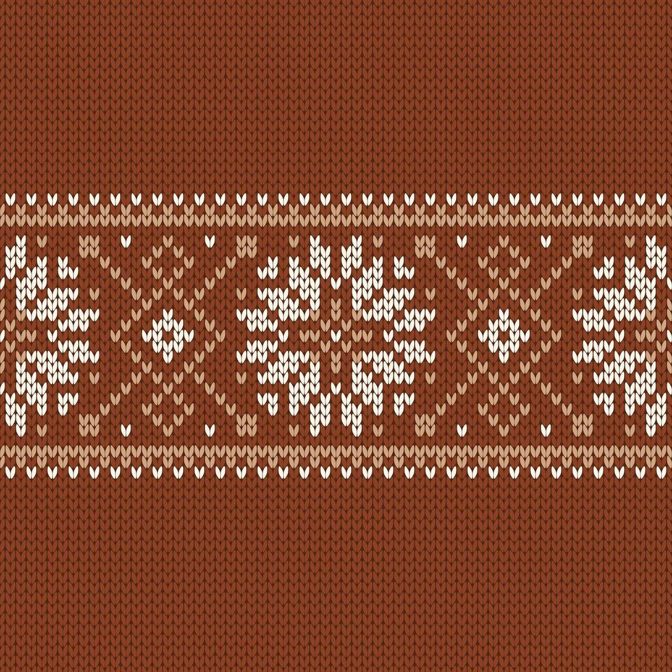 Scandinavian knitted seamless pattern. Norwegian native style sweater, ornament with snowflakes. Fair Isle design. Wool texture. Winter holiday background, brown vector