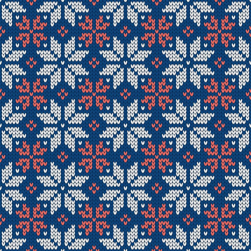 Christmas and New Year traditional knitted seamless pattern with snowflakes. Norwegian style sweater and wool texture, illustration. Holiday background. vector
