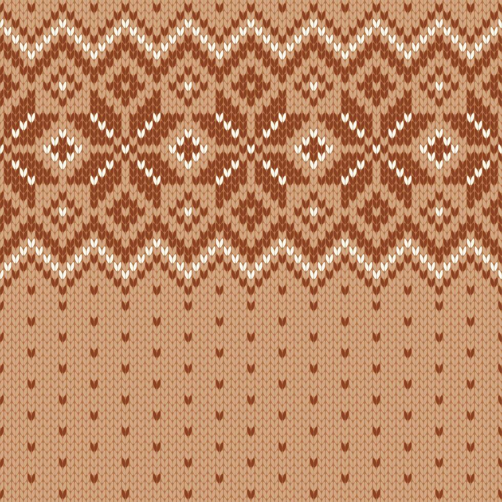 Scandinavian knitted seamless pattern. Norwegian native style sweater, ornament with snowflakes. Fair Isle design. Wool texture. Winter holiday background, beige illustration. vector