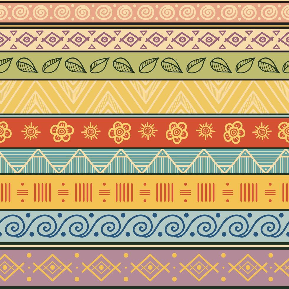 Tribal striped hand drawn seamless pattern. vector