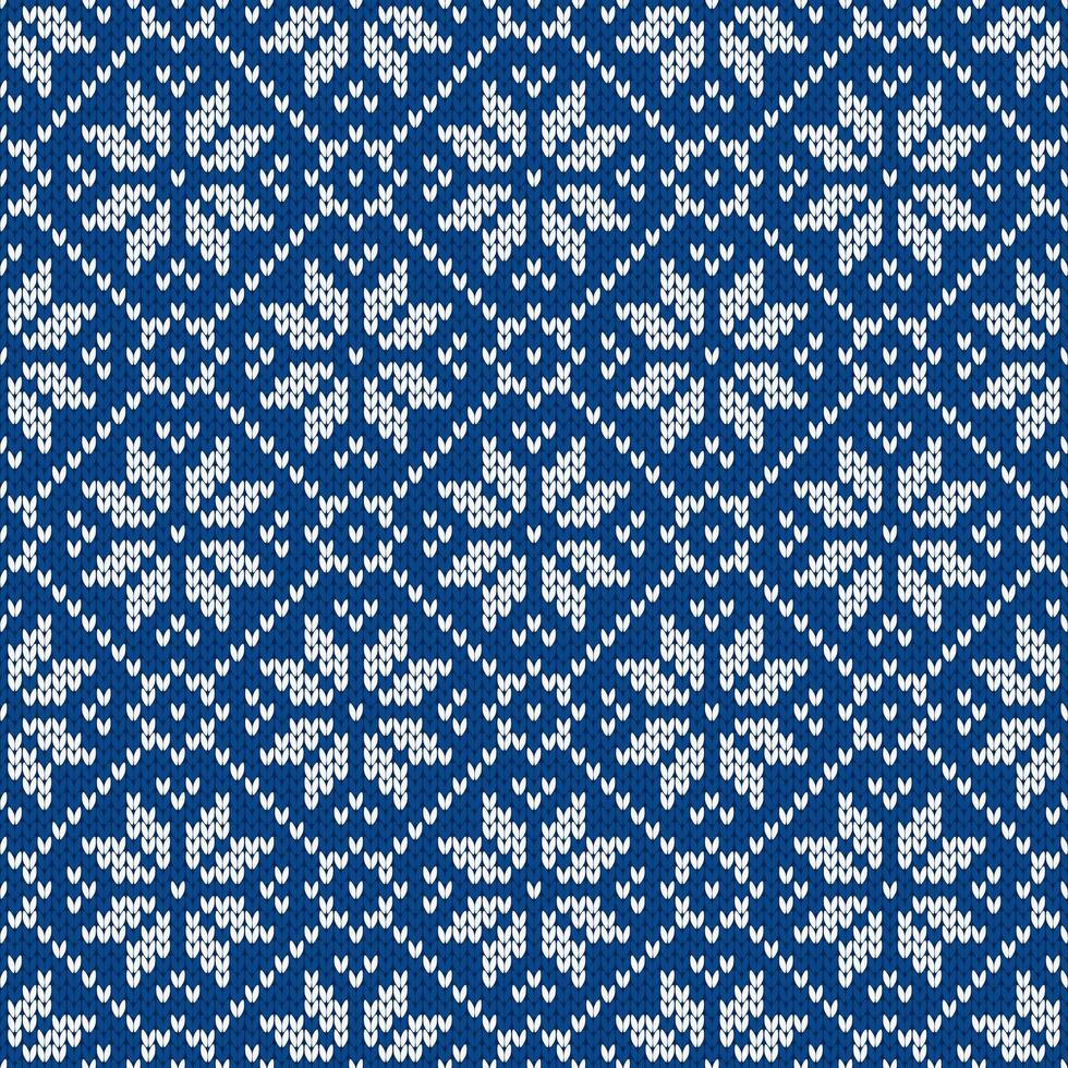 Christmas and New Year knitted seamless pattern with snowflakes. Norwegian style sweater. vector