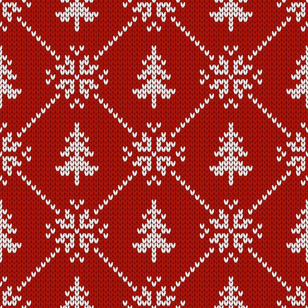 Winter traditional knitted pattern. Scandinavian style sweater. Seamless wool texture, illustration with snowflakes and christmas trees. Holiday background. vector