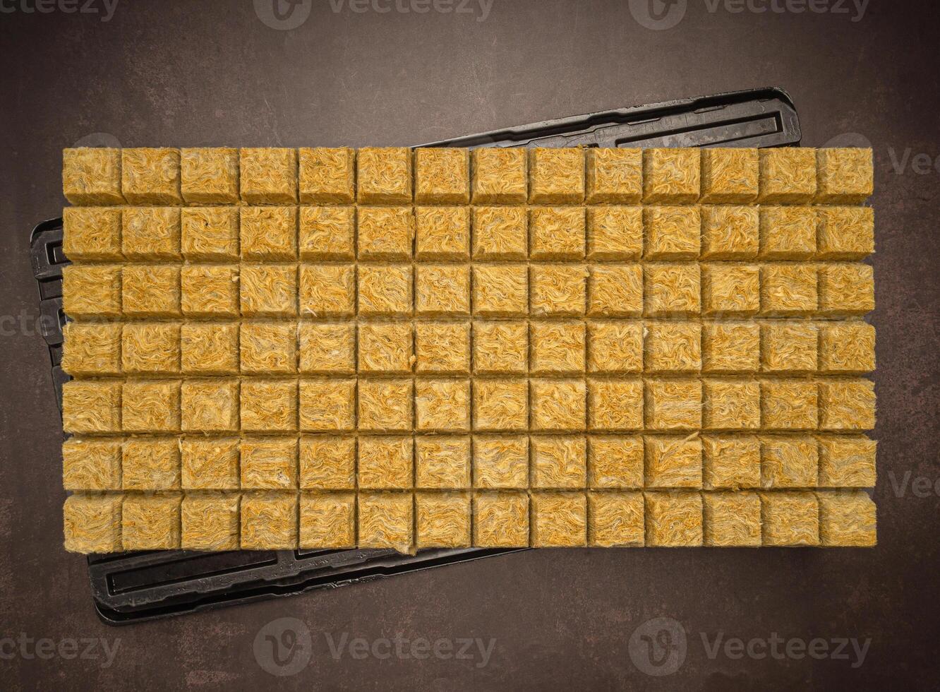 Top view of Rockwool for plantation balancing moisture and oxygen. Flat Lay. photo