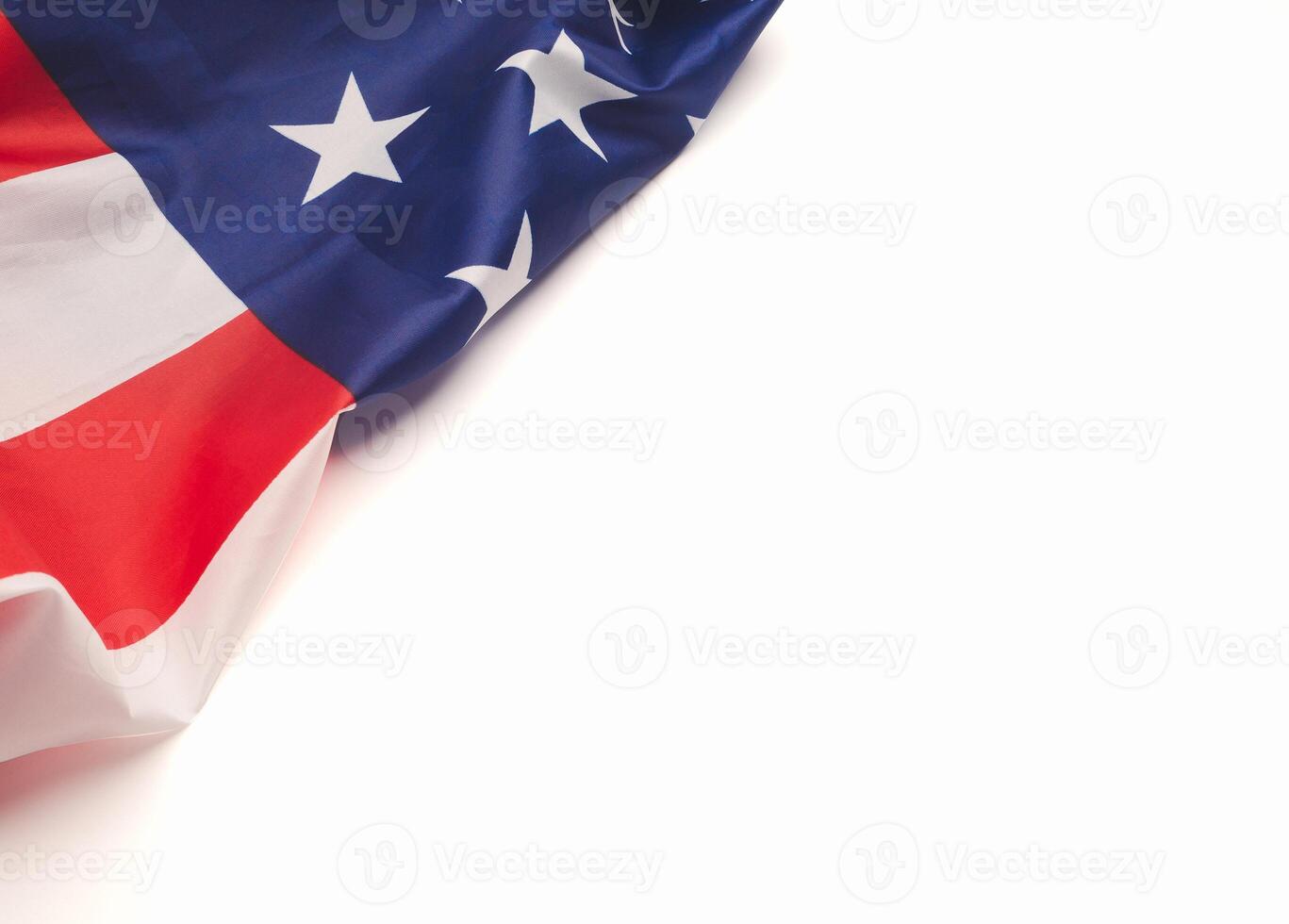 Part of the American flag is on a white background. Space for text. Top view. photo