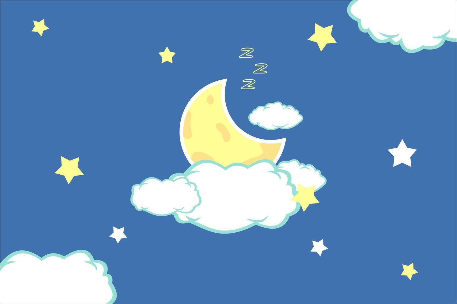 a cartoon moon and clouds with stars, night sky background, dreamy background vector