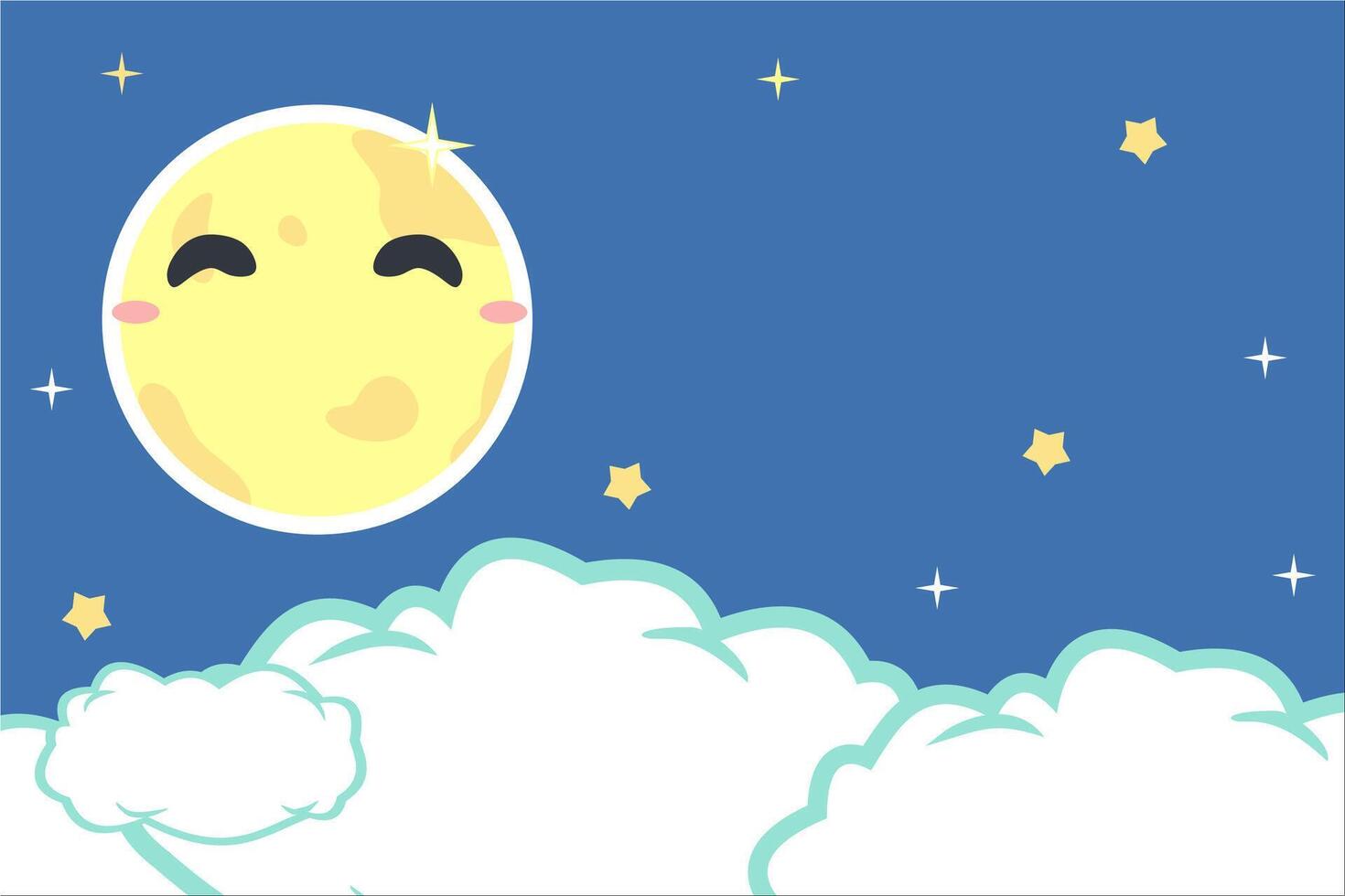 a cartoon moon and clouds in the sky, kawai night sky background, dreamy background vector
