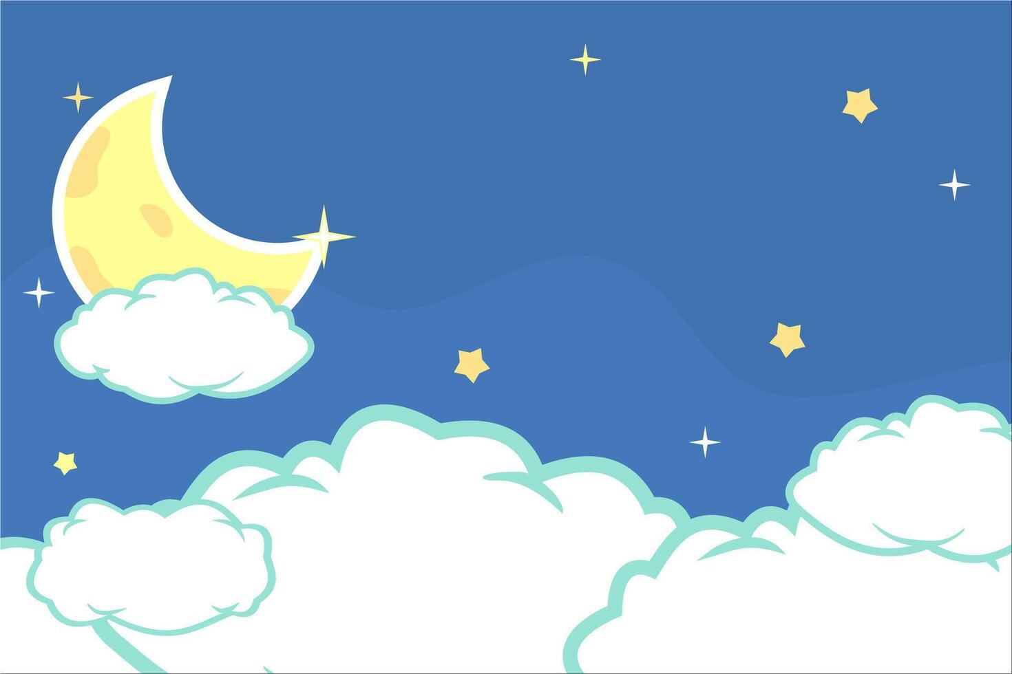 waii night sky with stars and moon. Dreamy background with moon stars and clouds vector
