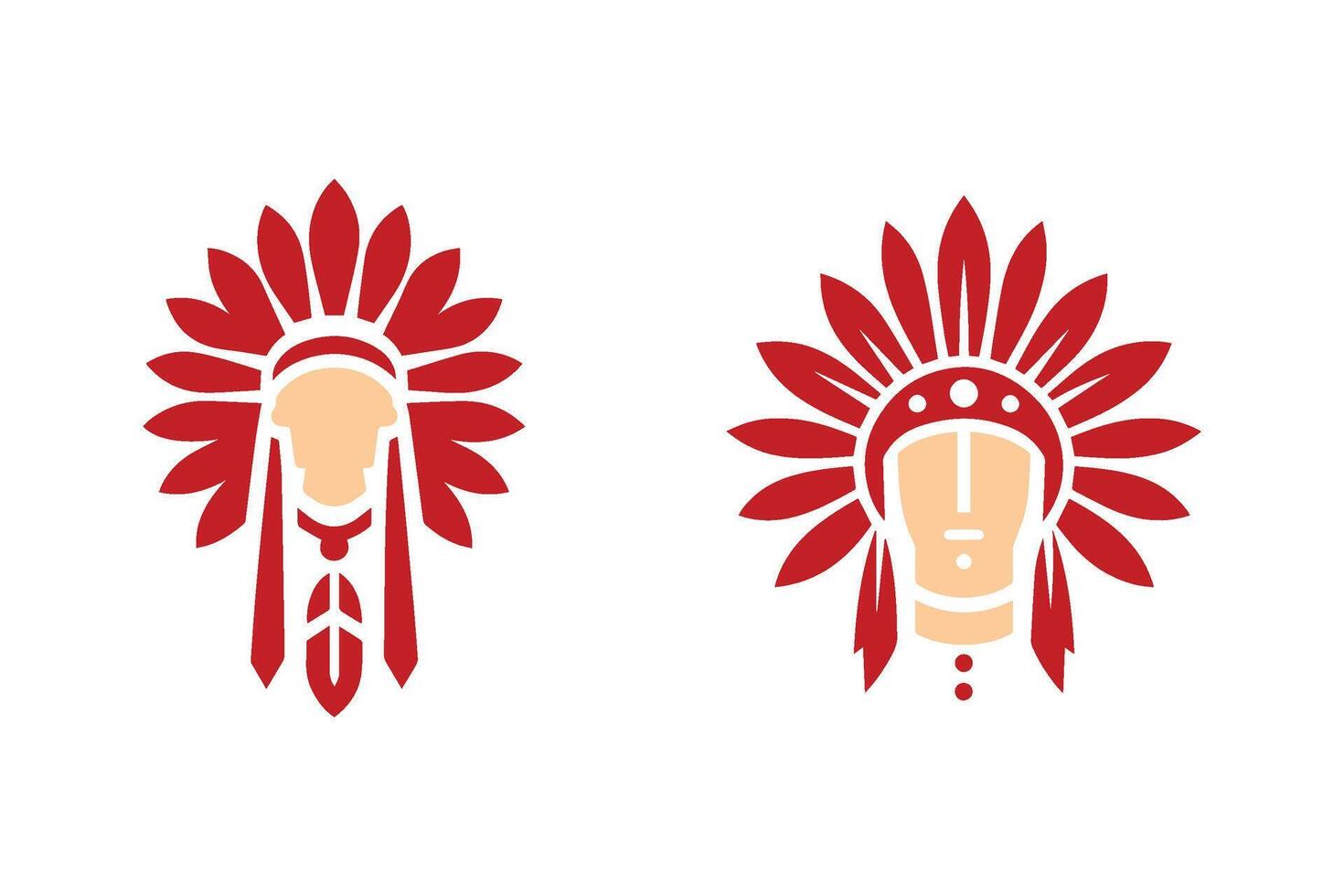 Set of native chief head mascot logo. vector