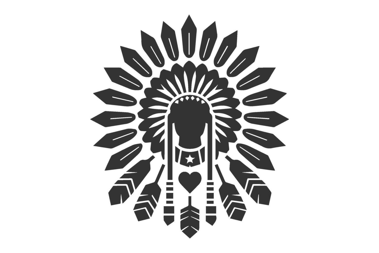 Black and white native chief icon logo on white background vector