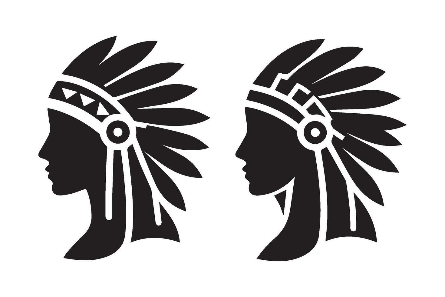 Simple black and white native chief icon. Native chief head silhouette. vector