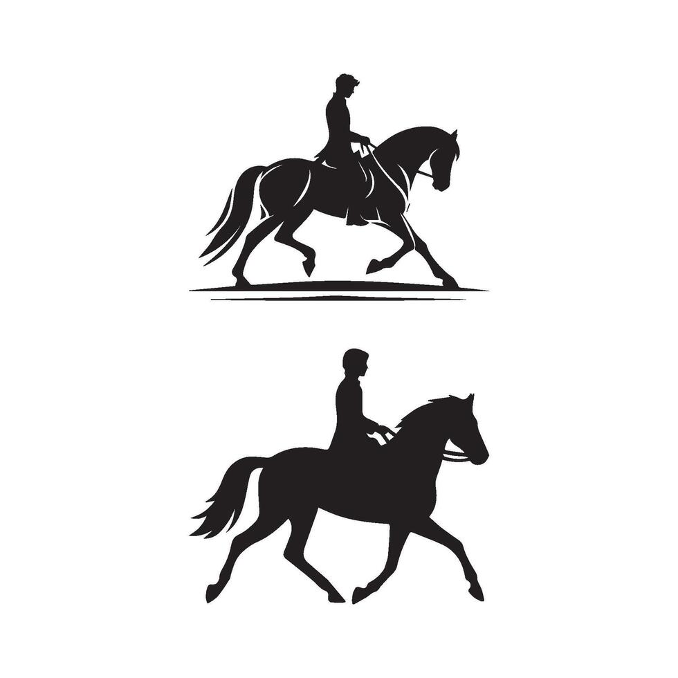 Set of man riding a horse silhouette on white background. vector