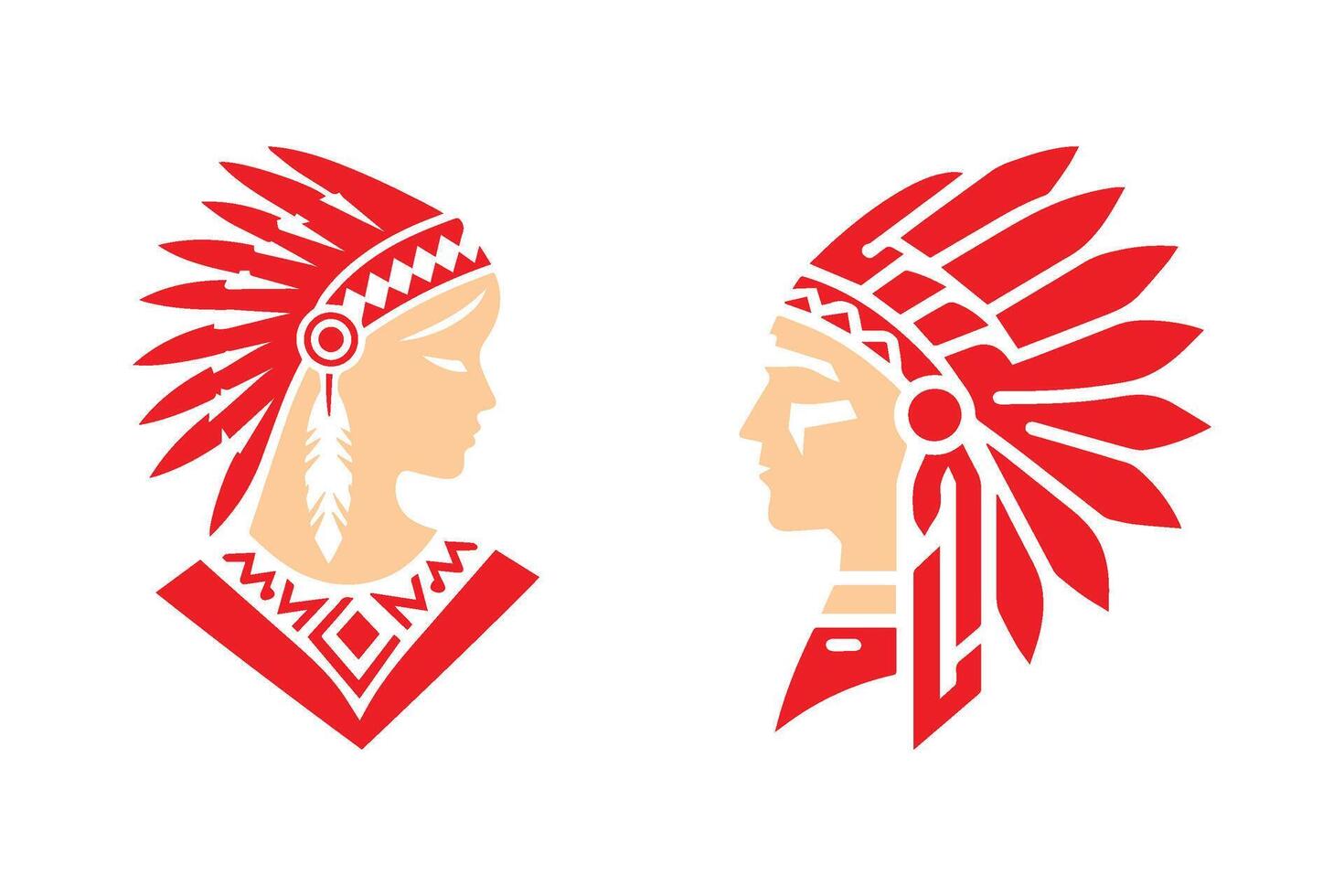 Black and white native chief icon logo on white background. vector
