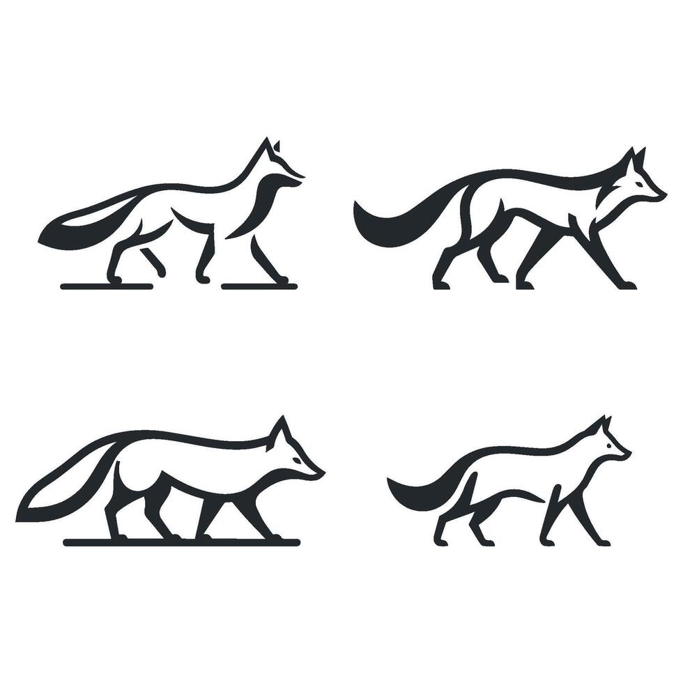Set of fox walking silhouette. Wild animal concept icon. vector