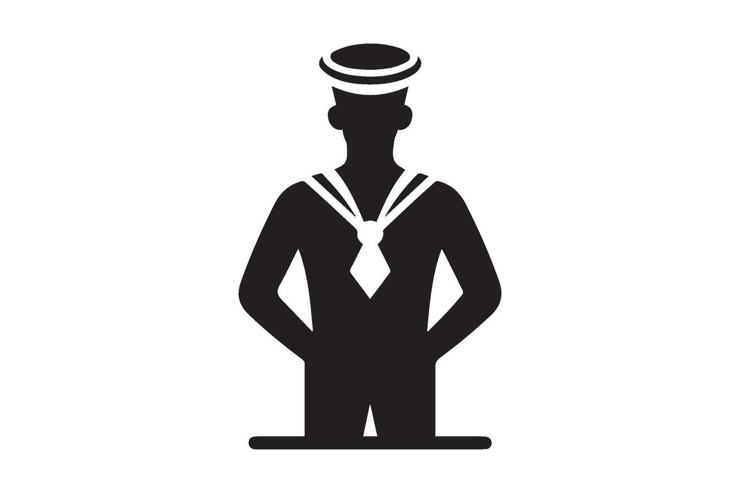 Simple black and white sailor man icon logo. Sailor silhouette. vector
